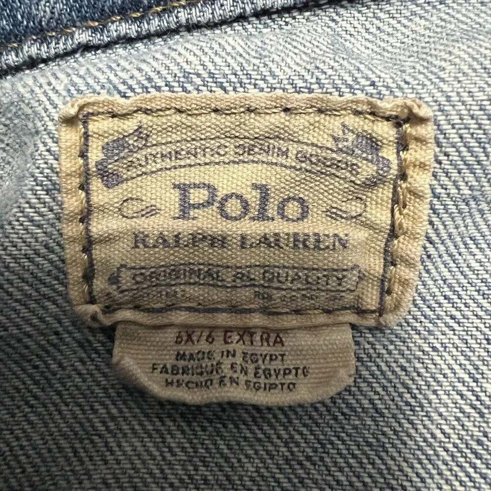 Polo Ralph Lauren‎ Denim Crop Jacket Girls 6X/6 Spellout Small Pony Trucker